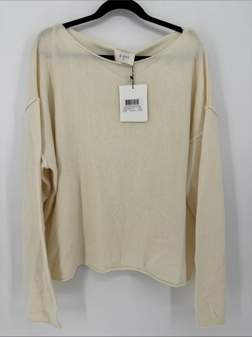 NWT DISSH Tess Ivory Merino Wool Boatneck Knit Sweater XXL